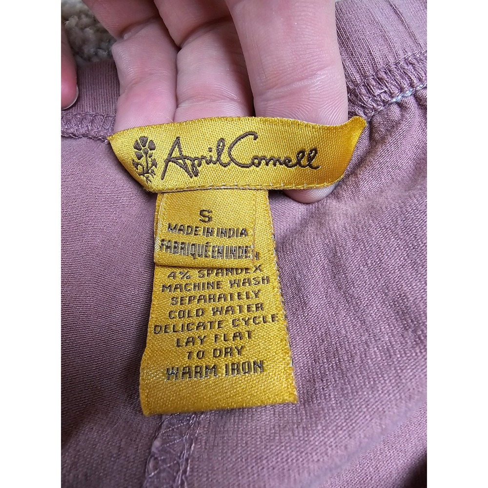 April Cornell Embroidered Bell Bottom Leggings Mauve Floral Flare Pants S Boho - Picture 4 of 7